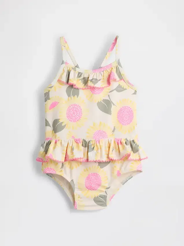 Traje de baño de mono con estampado de girasoles para bebés y niños pequeños