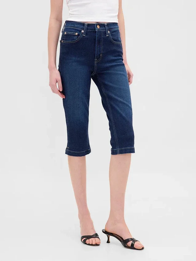 Vaqueros capri cortos de talle alto