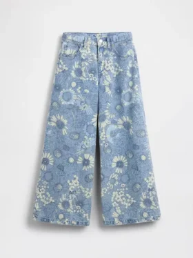 Vaqueros de mezclilla holgados de talle bajo con estampado floral para niños