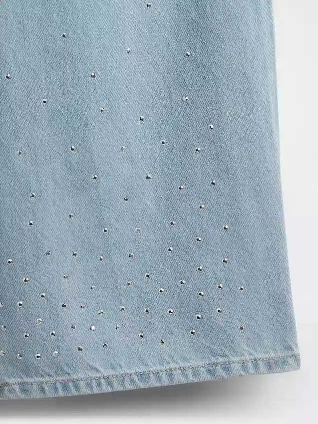 Vaqueros de mezclilla para niños de talle bajo, pierna ancha y con pedrería