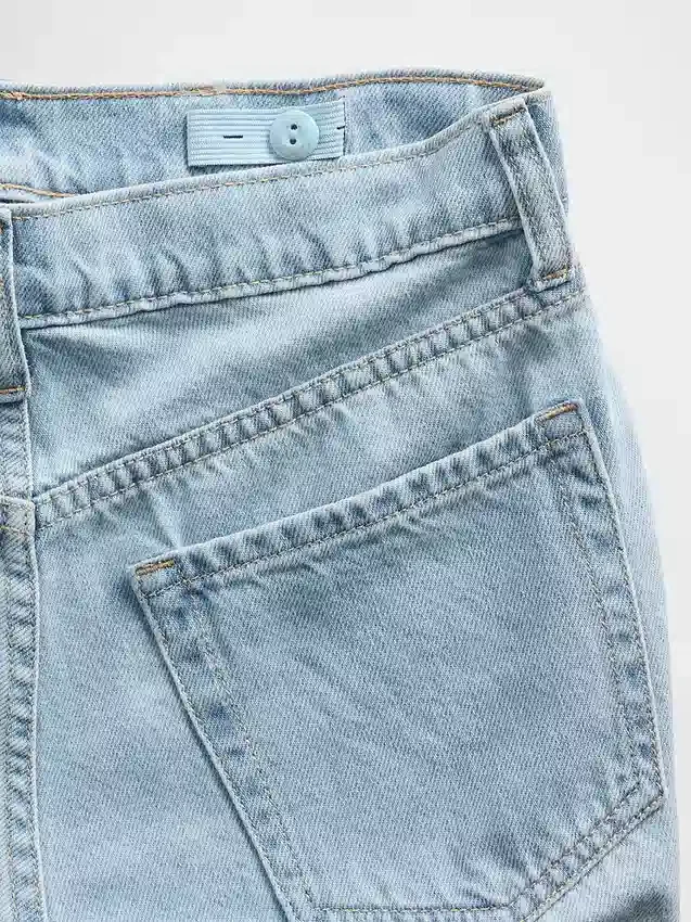 Vaqueros de mezclilla para niños de talle bajo, pierna ancha y con pedrería