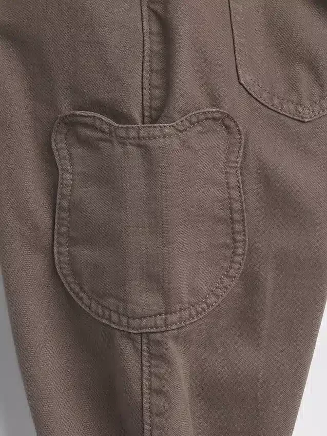 Vaqueros de mezclilla tipo «barrel» con bolsillo de osito y cintura elástica para bebés y niños pequeños