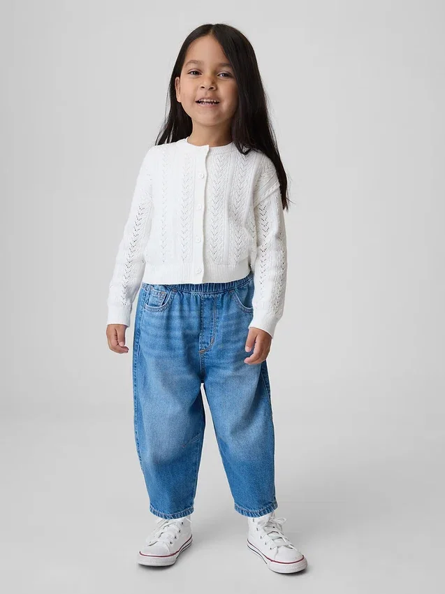 Vaqueros de mezclilla tipo «barrel» sin broches para bebés y niños pequeños