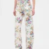 Vaqueros de talle alto con corte recto y estampado floral