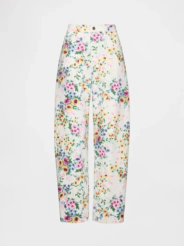 Vaqueros de talle alto con corte recto y estampado floral