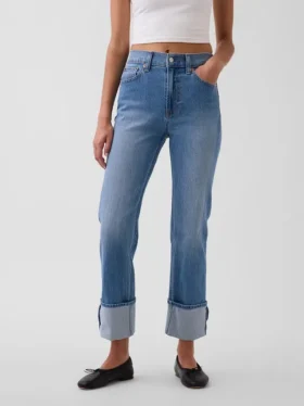Vaqueros de talle alto, con dobladillo, estilo recto y ajustado de los 90