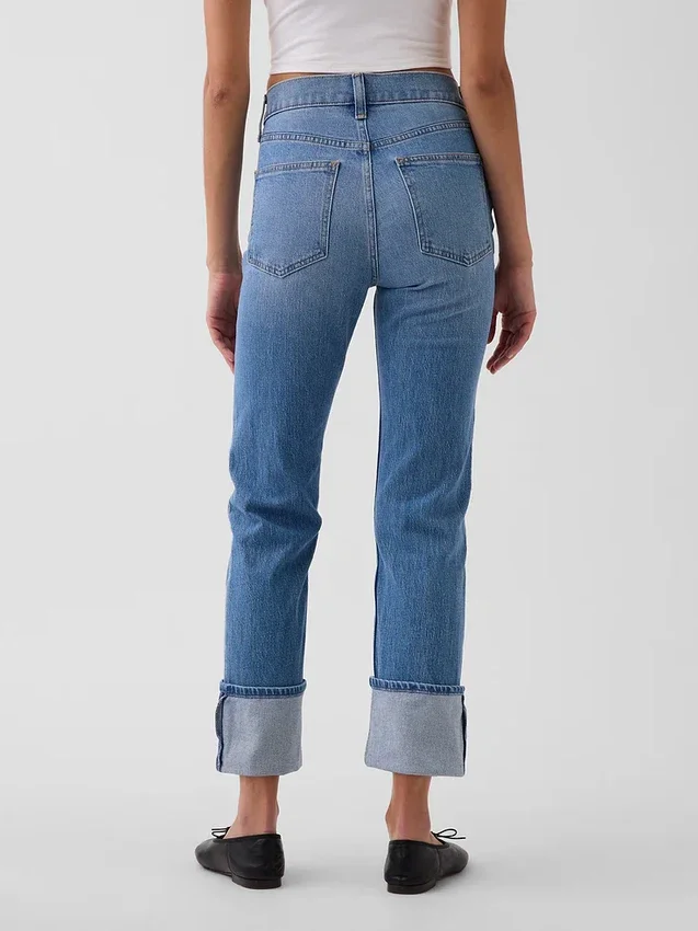 Vaqueros de talle alto, con dobladillo, estilo recto y ajustado de los 90