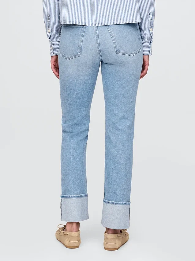 Vaqueros de talle alto, con dobladillo, estilo recto y ajustado de los 90