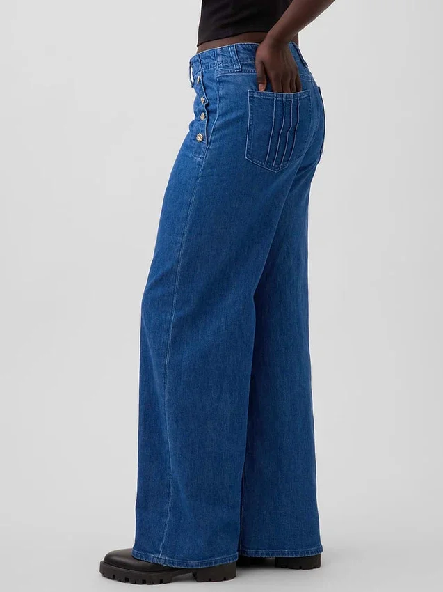 Vaqueros de tiro alto con pinzas y pierna ancha GAP × Hfr de Atelier Ndigo