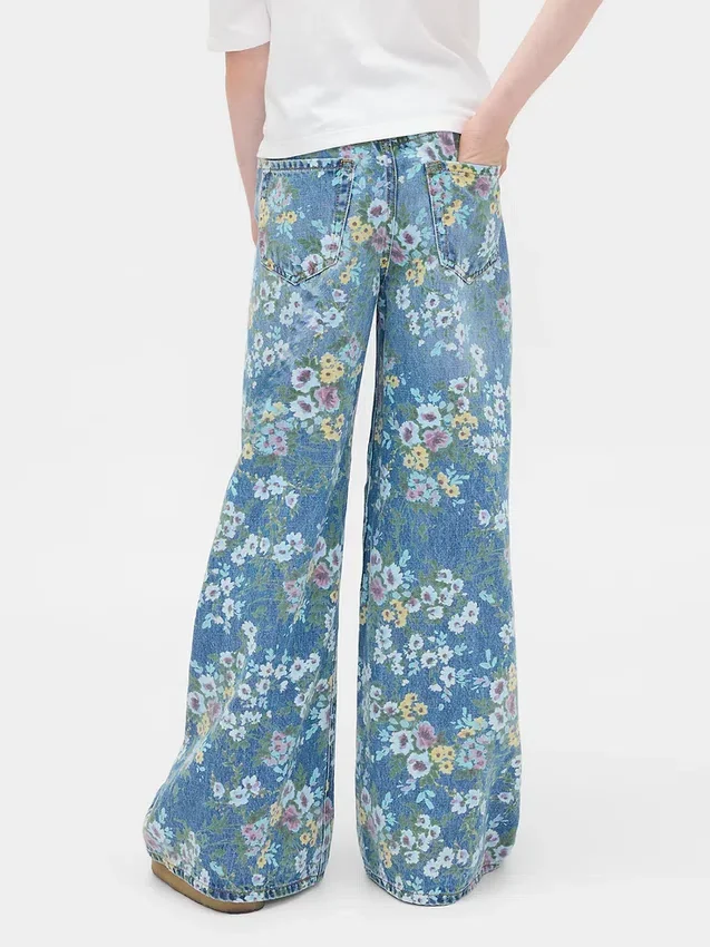 Vaqueros holgados con estampado floral para niños