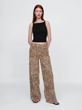 Vaqueros holgados de leopardo ultrasuaves de talle medio