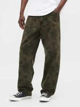 Vaqueros holgados de lona con estampado floral