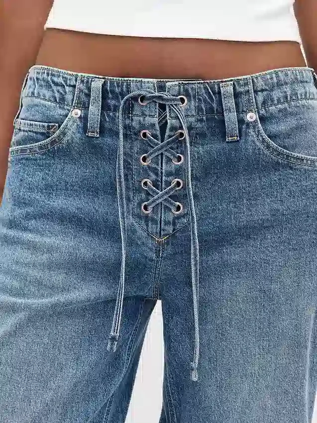 Vaqueros holgados de los 90 con cordón y talle bajo