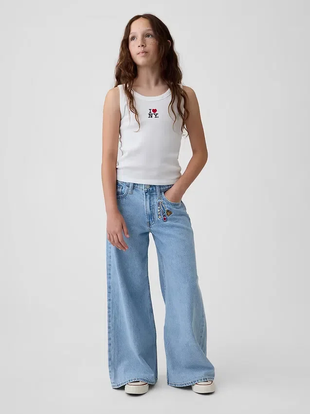 Vaqueros holgados de talle bajo para niños con bordado «I Heart NY»