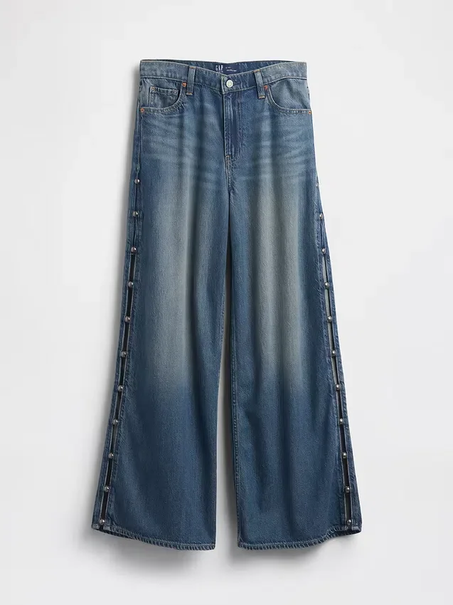 Vaqueros holgados ultrasuaves con tachuelas y talle medio