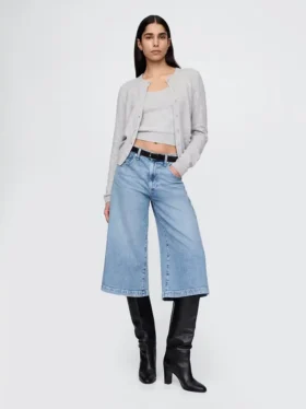 Vaqueros tipo culotte de mezclilla de talle alto