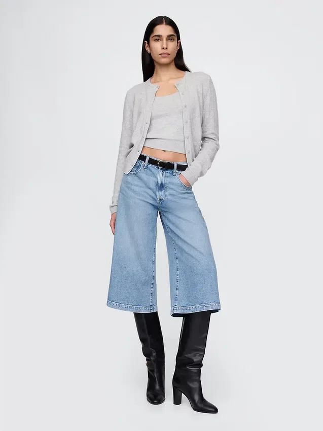 Vaqueros tipo culotte de mezclilla de talle alto