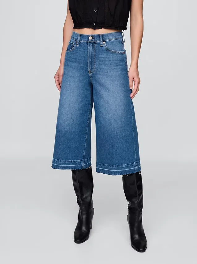 Vaqueros tipo culotte de mezclilla de talle alto