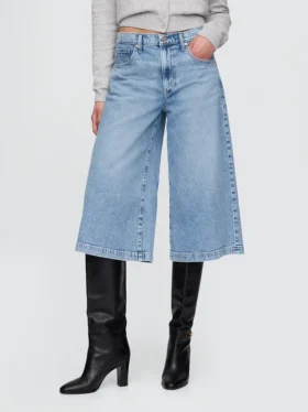 Vaqueros tipo culotte de mezclilla de talle alto