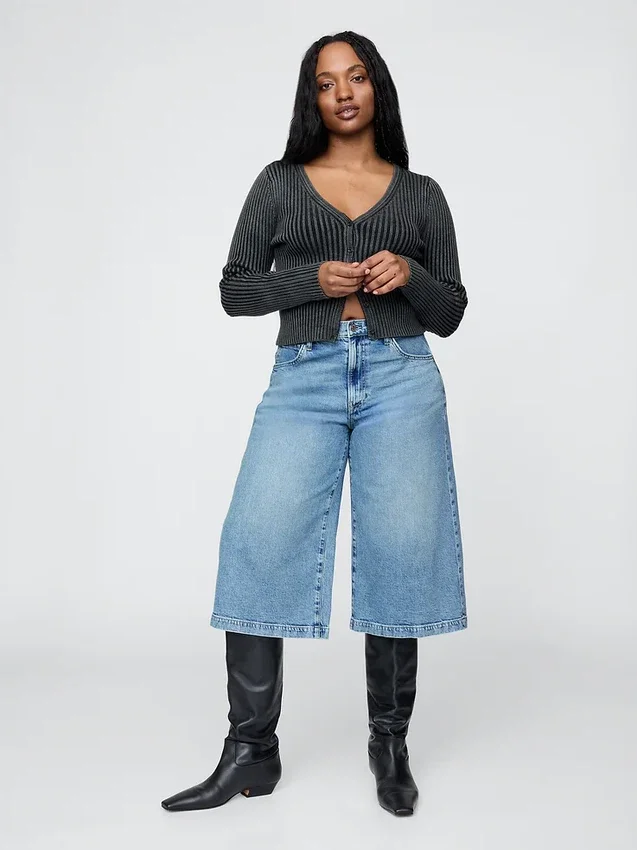 Vaqueros tipo culotte de mezclilla de talle alto