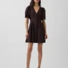 Vestidito tipo camisa mini ajustado en la cintura de mezcla de lino