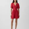 Vestidito tipo camisa mini ajustado en la cintura de mezcla de lino