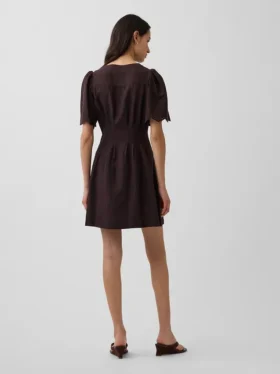 Vestidito tipo camisa mini ajustado en la cintura de mezcla de lino