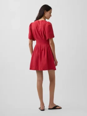 Vestidito tipo camisa mini ajustado en la cintura de mezcla de lino
