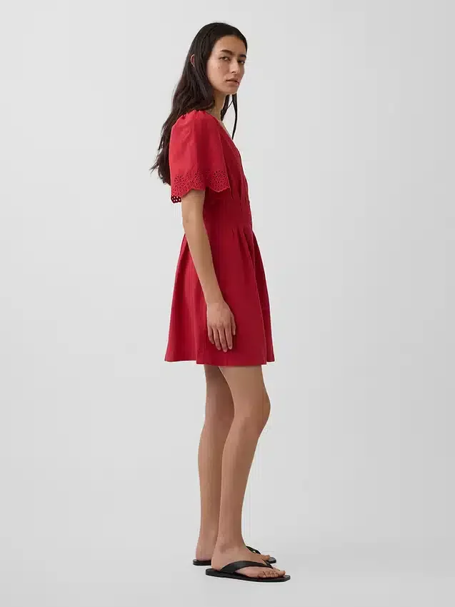 Vestidito tipo camisa mini ajustado en la cintura de mezcla de lino