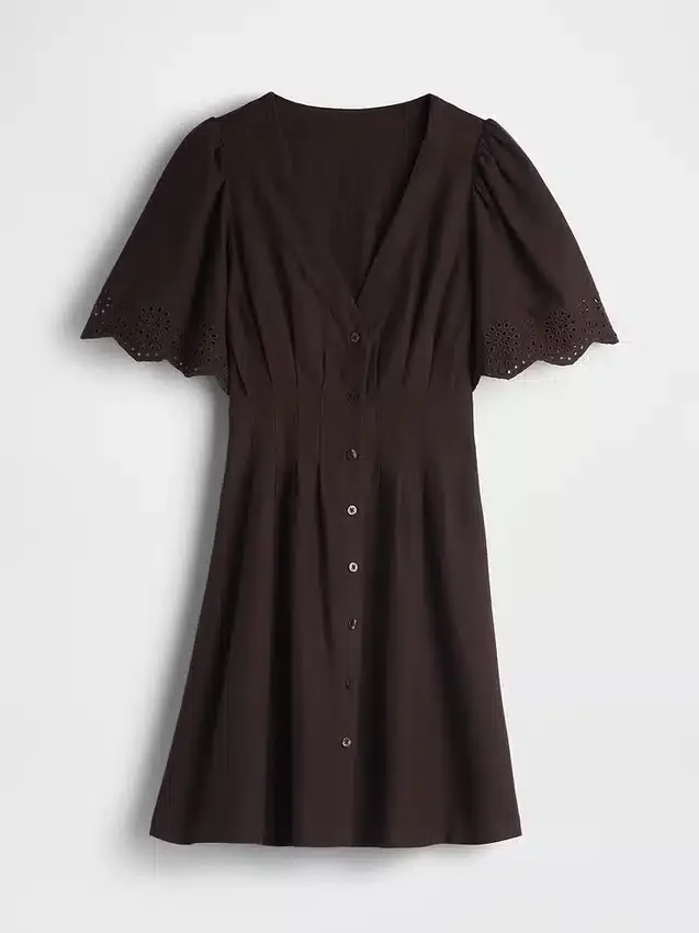 Vestidito tipo camisa mini ajustado en la cintura de mezcla de lino