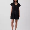 Vestido camisero de gasa de algodón con cintura baja