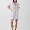 Vestido camisero de gasa de algodón con cintura baja