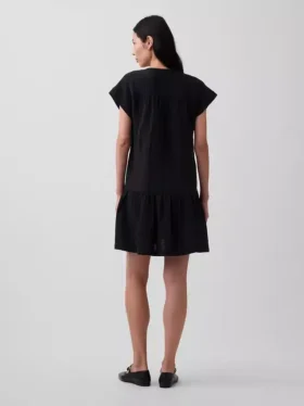 Vestido camisero de gasa de algodón con cintura baja