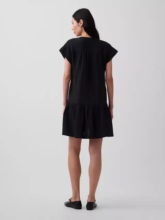 Vestido camisero de gasa de algodón con cintura baja