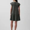 Vestido camisero de gasa de algodón con cintura baja