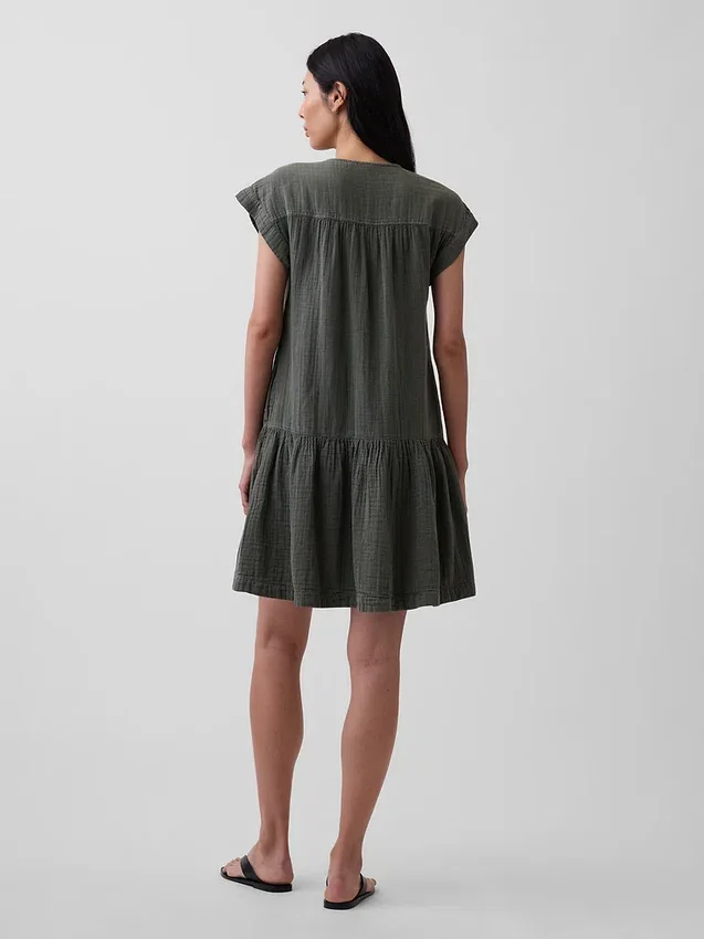 Vestido camisero de gasa de algodón con cintura baja