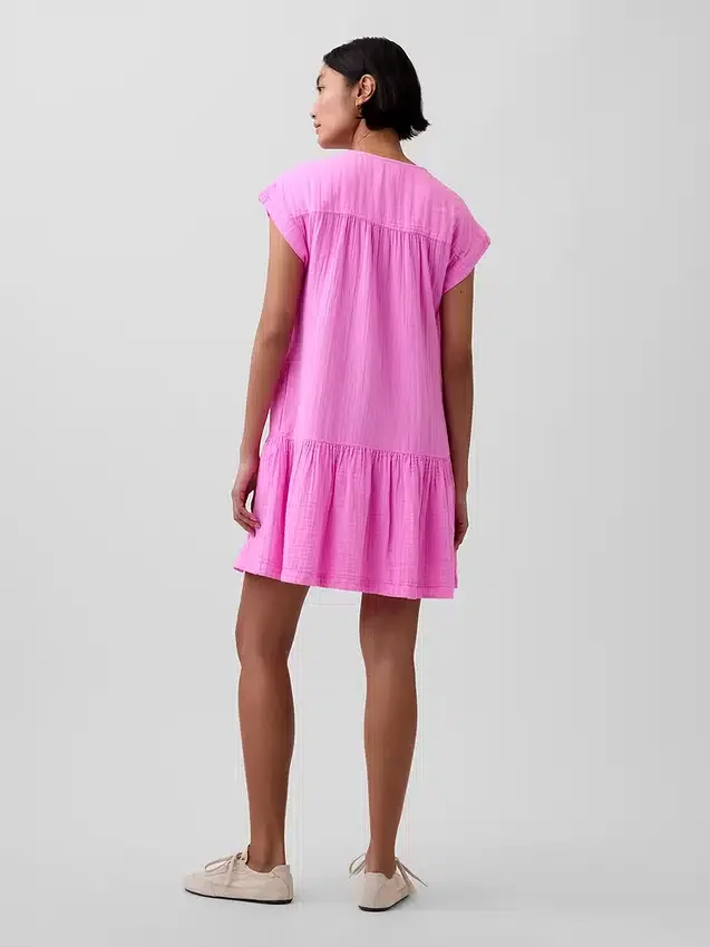 Vestido camisero de gasa de algodón con cintura baja