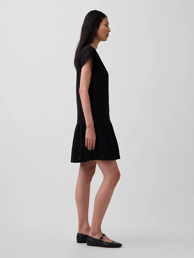 Vestido camisero de gasa de algodón con cintura baja