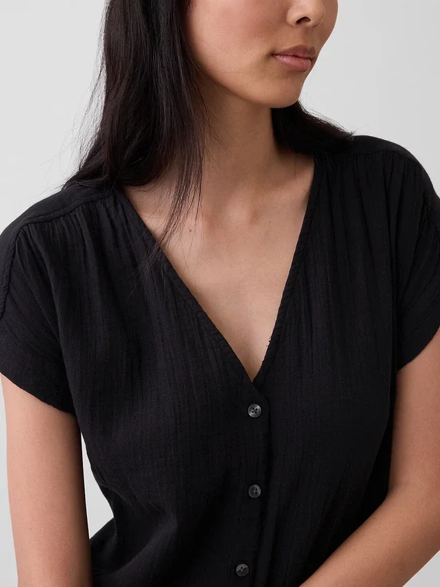 Vestido camisero de gasa de algodón con cintura baja