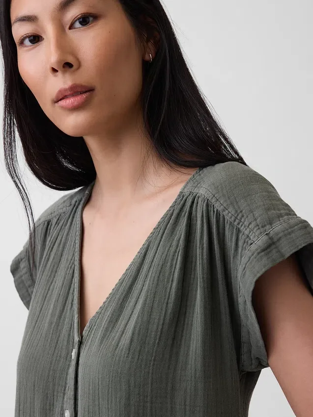 Vestido camisero de gasa de algodón con cintura baja