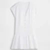 Vestido camisero de gasa de algodón con cintura baja