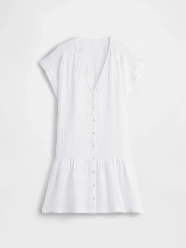 Vestido camisero de gasa de algodón con cintura baja