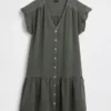 Vestido camisero de gasa de algodón con cintura baja