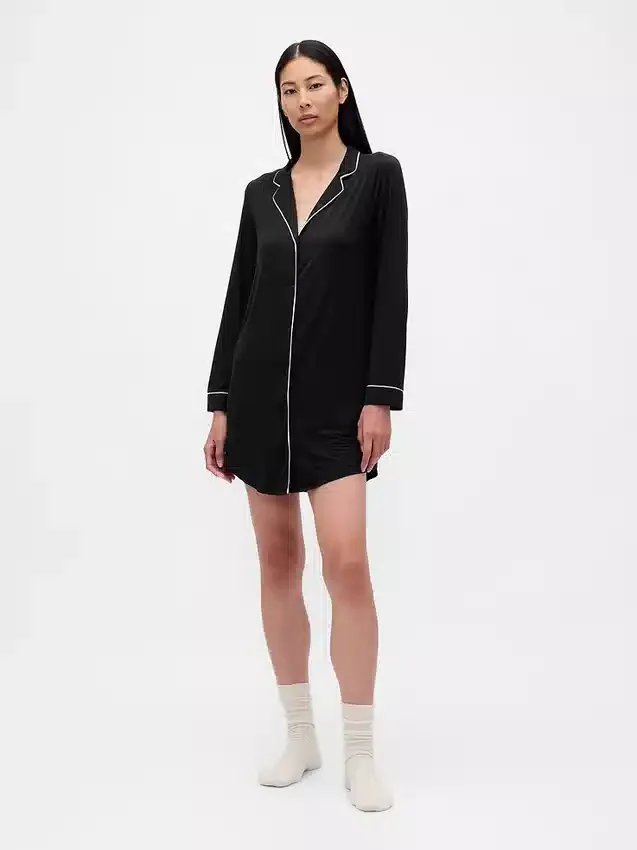 Vestido camisero de pijama de modal supersuave