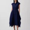 Vestido camisero de popelín con bajo en forma de pañuelo
