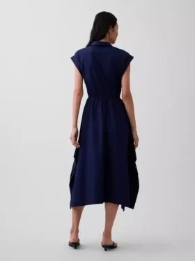Vestido camisero de popelín con bajo en forma de pañuelo