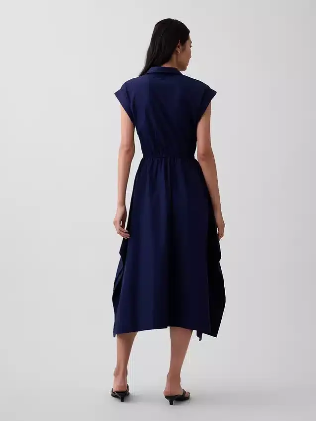 Vestido camisero de popelín con bajo en forma de pañuelo
