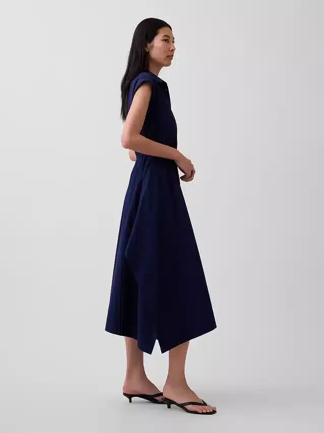 Vestido camisero de popelín con bajo en forma de pañuelo