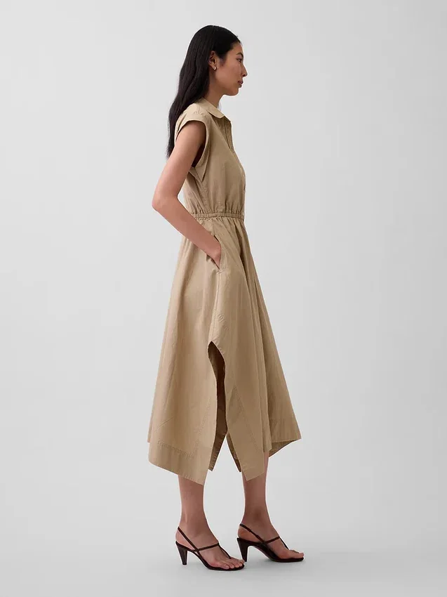 Vestido camisero de popelín con bajo en forma de pañuelo