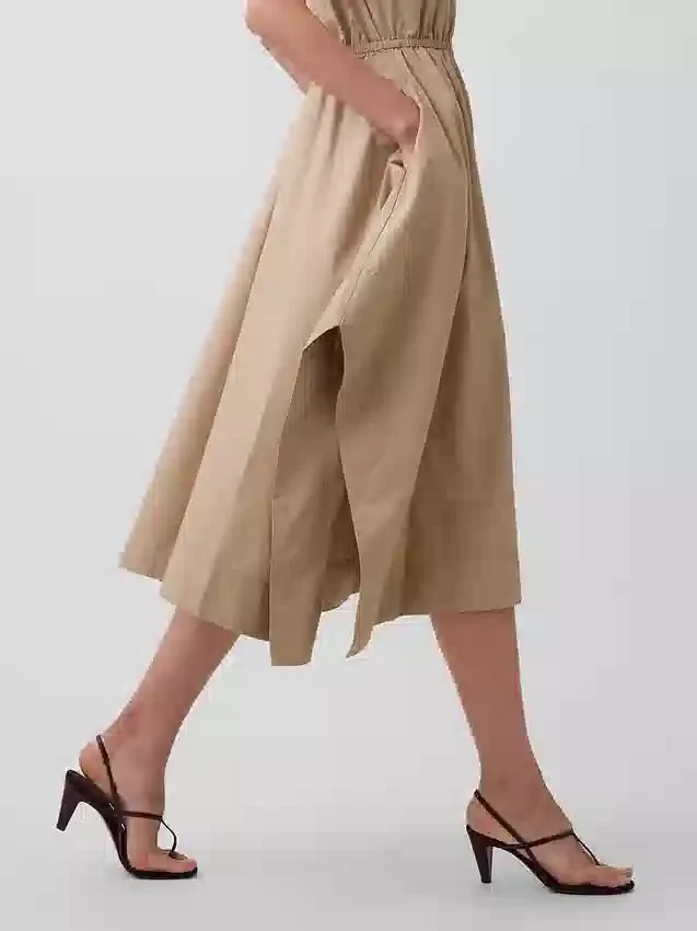 Vestido camisero de popelín con bajo en forma de pañuelo